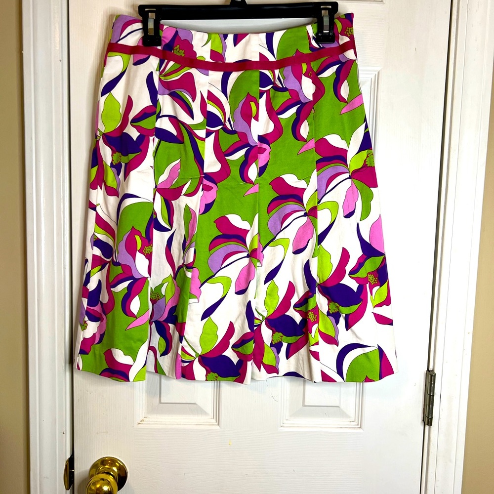 A|Line Skirt Purple Green Pink Print Size 6
